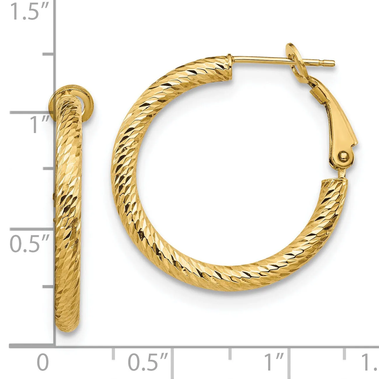 14k Yellow Gold D.C Round Omega Hoop Earrings