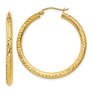14k Yellow Gold Diamond Cut 3MM Hoop Earrings