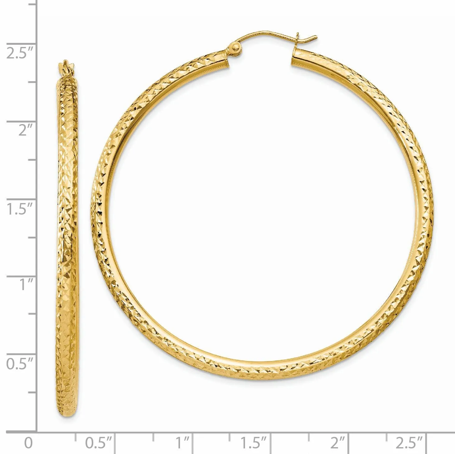 14k Yellow Gold Diamond Cut 3MM Hoop Earrings