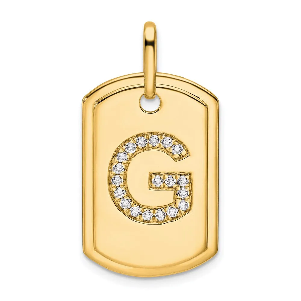 14k Yellow Gold Diamond Initial G Dog Tag Charm