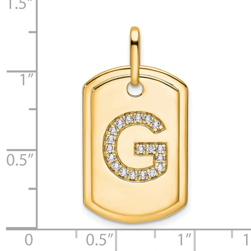 14k Yellow Gold Diamond Initial G Dog Tag Charm