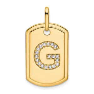 14k Yellow Gold Diamond Initial G Dog Tag Charm
