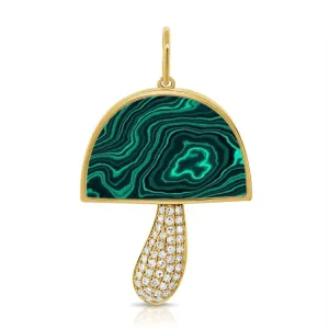 14K Yellow Gold Diamond   Malachite Mushroom Pendant