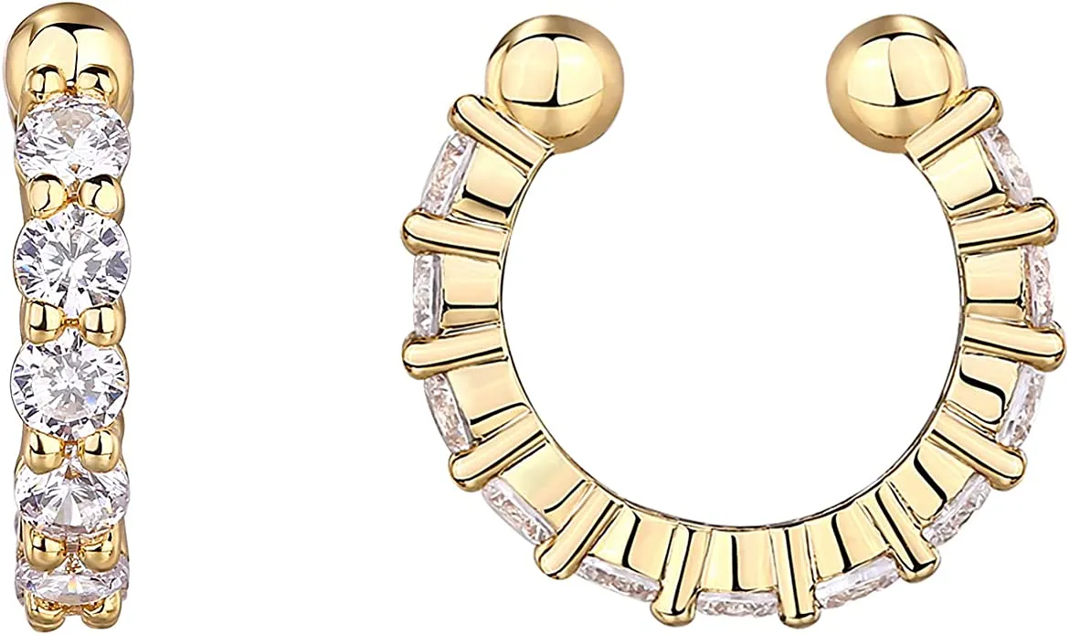 14k Yellow Gold Diamonds Ear Cuff Earrings