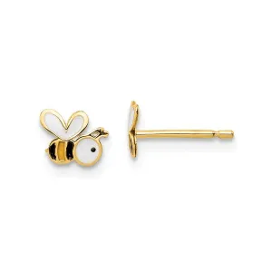 14K Yellow Gold Enamel Bumble Bee Baby Earrings