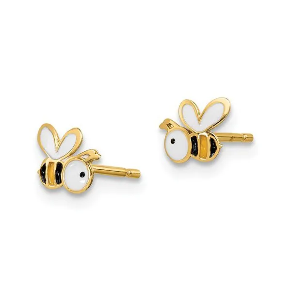 14K Yellow Gold Enamel Bumble Bee Baby Earrings