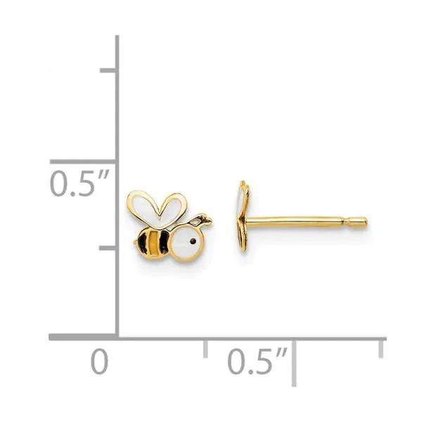 14K Yellow Gold Enamel Bumble Bee Baby Earrings
