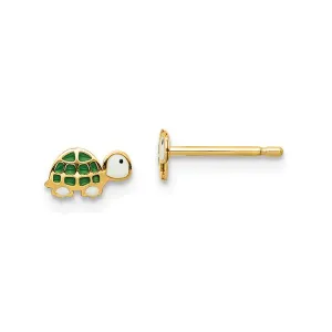 14K Yellow Gold Enamel Turtle Stud Earrings