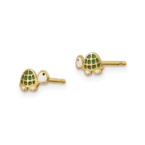 14K Yellow Gold Enamel Turtle Stud Earrings