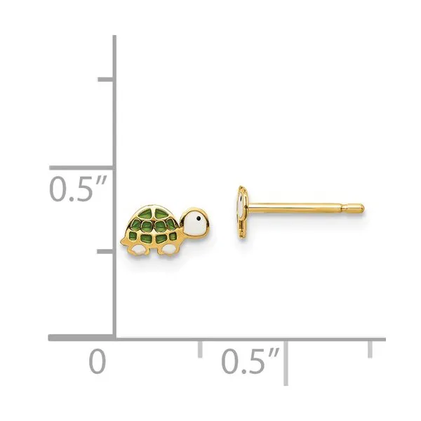 14K Yellow Gold Enamel Turtle Stud Earrings
