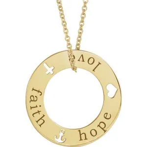 14K Yellow Gold Faith, Hope, Love Pierced Loop 16-18" Necklace