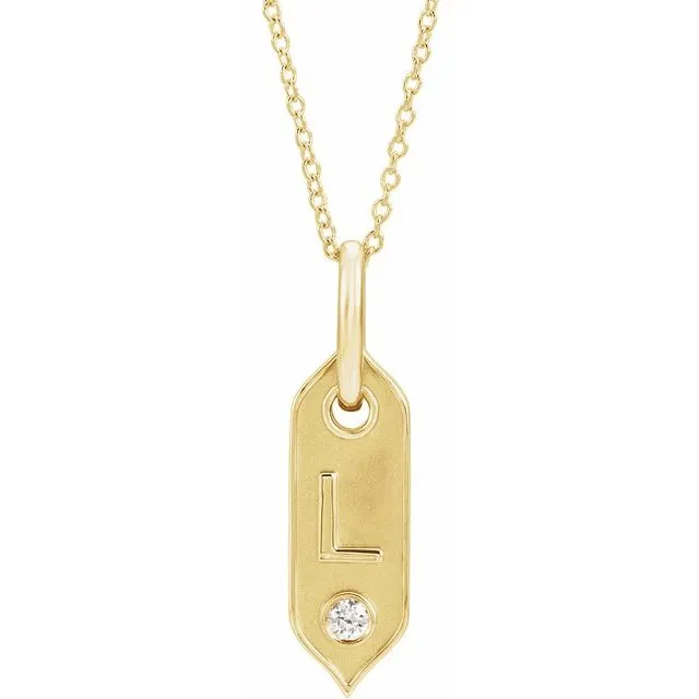 14K Yellow Gold Initial L .05 CT Natural Diamond 16-18" Necklace