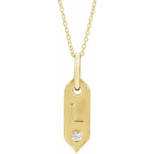 14K Yellow Gold Initial L .05 CT Natural Diamond 16-18" Necklace