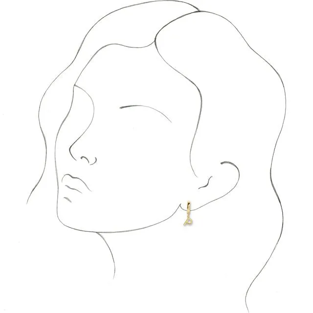 14K Yellow Gold Initial P Hinged Huggie Earring