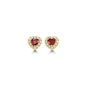 14K Yellow Gold (January) Birthstone Baby CZ Heart Stud Earrings
