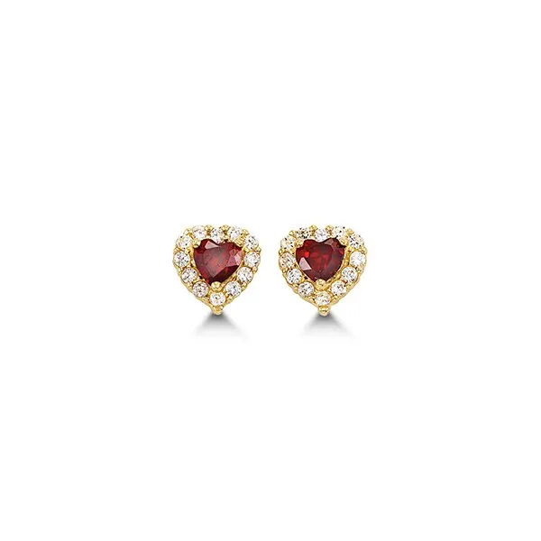 14K Yellow Gold (January) Birthstone Baby CZ Heart Stud Earrings