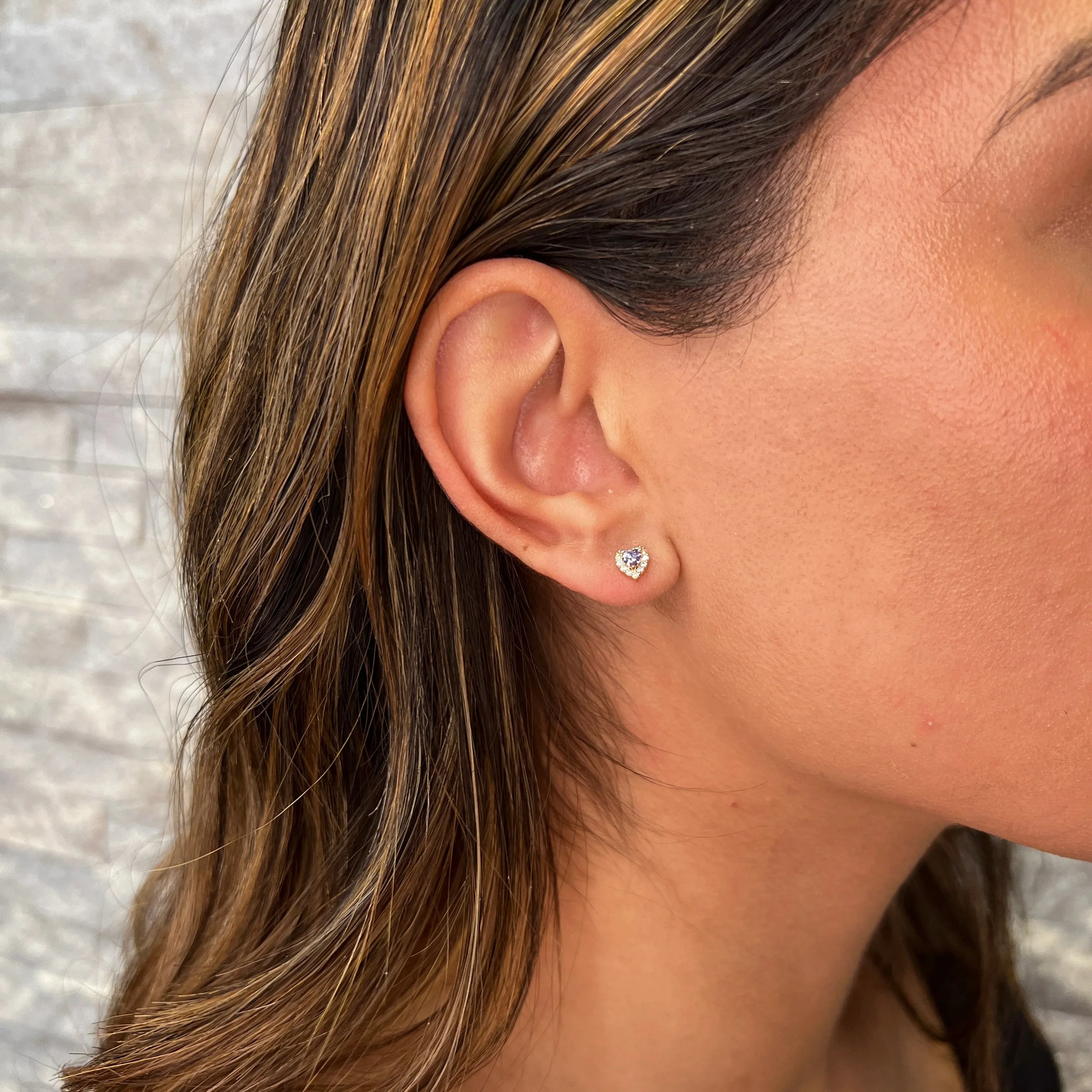 14K Yellow Gold (January) Birthstone Baby CZ Heart Stud Earrings