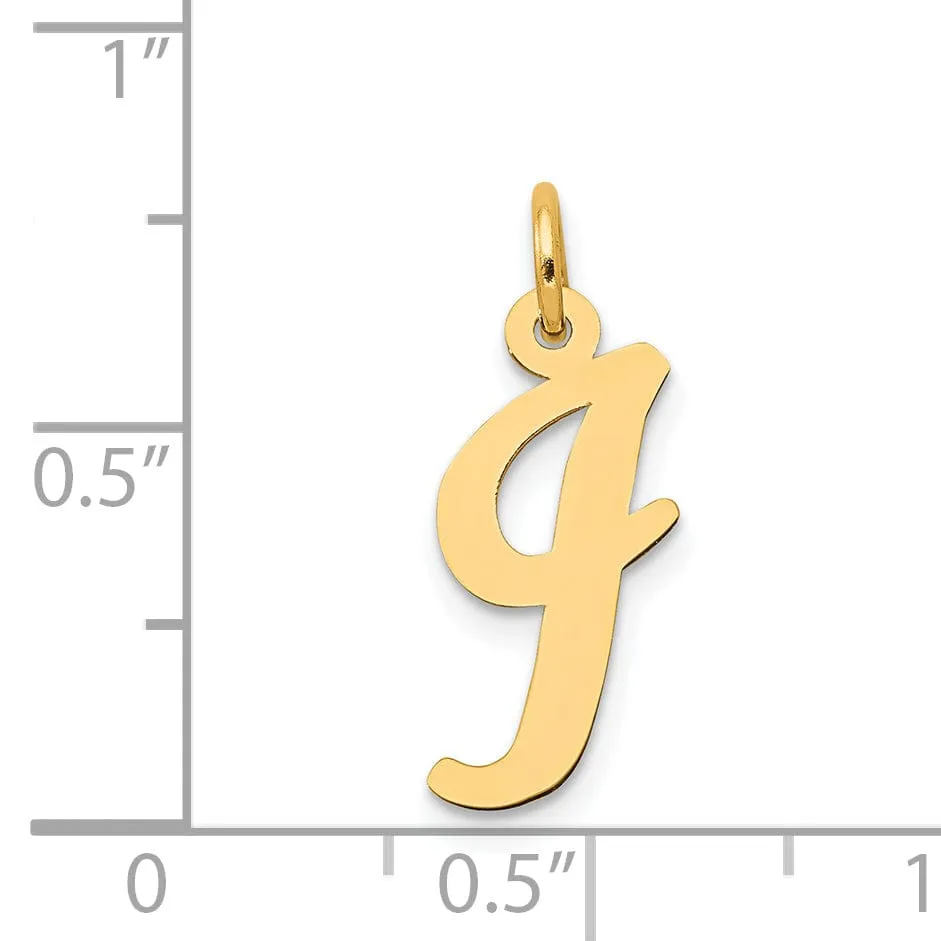 14K Yellow Gold Medium Size Fancy Script Design Letter I Initial Pendant