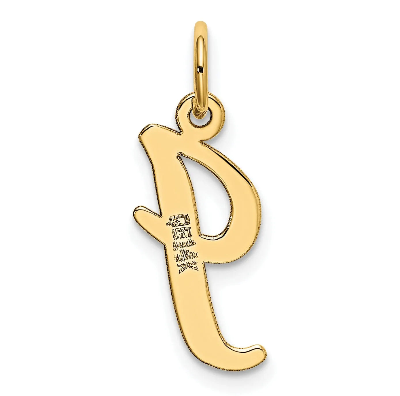 14K Yellow Gold Medium Size Fancy Script Design Letter I Initial Pendant