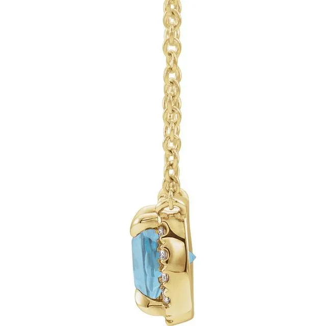 14K Yellow Gold Natural Aquamarine & .05 CTW Natural Diamond 18" Necklace