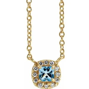 14K Yellow Gold Natural Aquamarine & .05 CTW Natural Diamond 18" Necklace