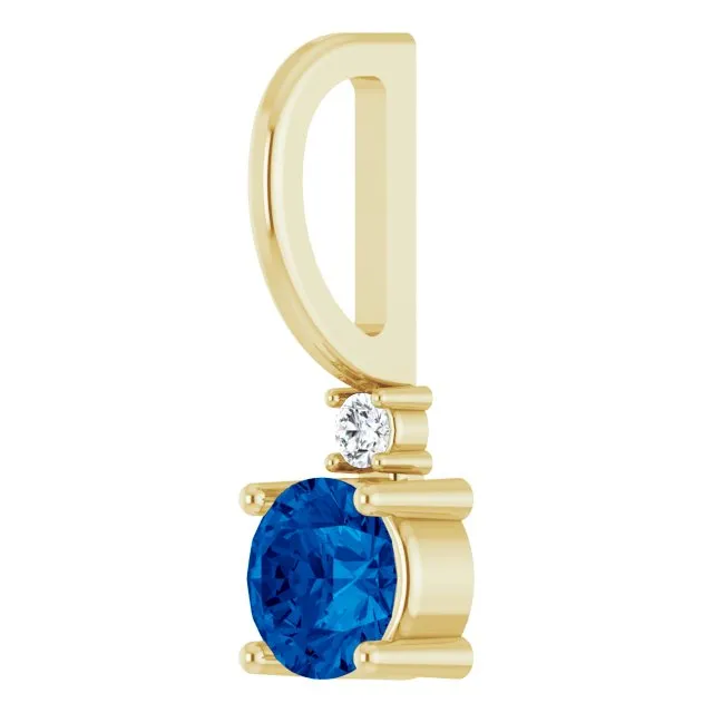 14K Yellow Gold Natural Blue Sapphire & .015 CT Natural Diamond Charm/Pendant