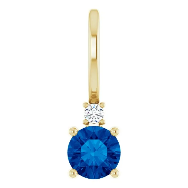 14K Yellow Gold Natural Blue Sapphire & .015 CT Natural Diamond Charm/Pendant
