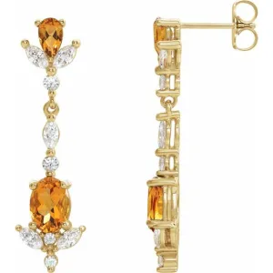 14K Yellow Gold Natural Citrine & 3/4 CTW Natural Diamond Earrings