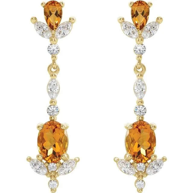 14K Yellow Gold Natural Citrine & 3/4 CTW Natural Diamond Earrings