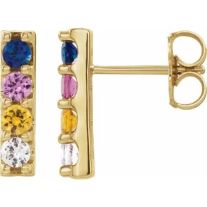 14K Yellow Gold Natural Multi-Gemstone Bar Earrings