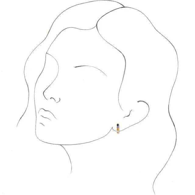 14K Yellow Gold Natural Multi-Gemstone Bar Earrings