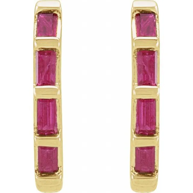14K Yellow Gold Natural Ruby Huggie Earrings