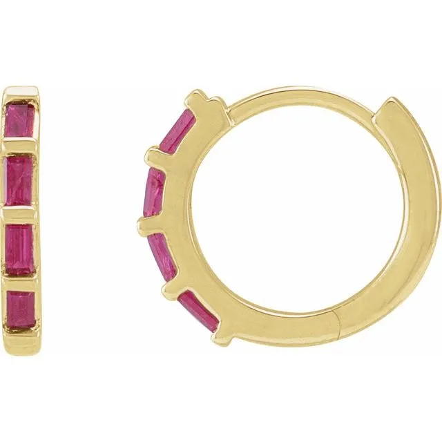 14K Yellow Gold Natural Ruby Huggie Earrings