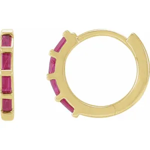 14K Yellow Gold Natural Ruby Huggie Earrings