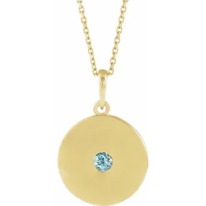 14K Yellow Gold Natural Sky Blue Topaz Disc 16-18" Necklace