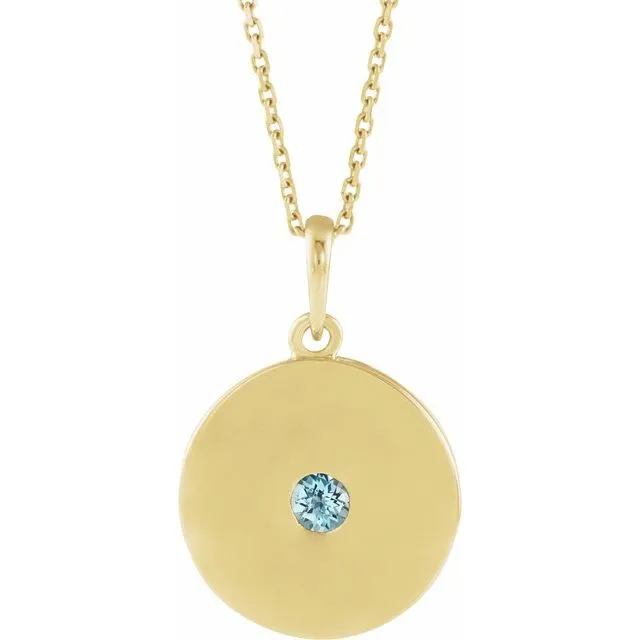 14K Yellow Gold Natural Sky Blue Topaz Disc 16-18" Necklace