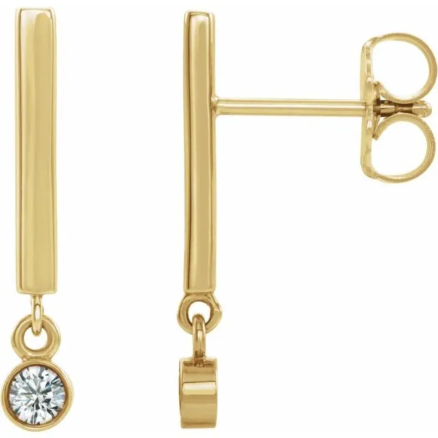 14K Yellow Gold Natural White Gold Sapphire Bar Earrings