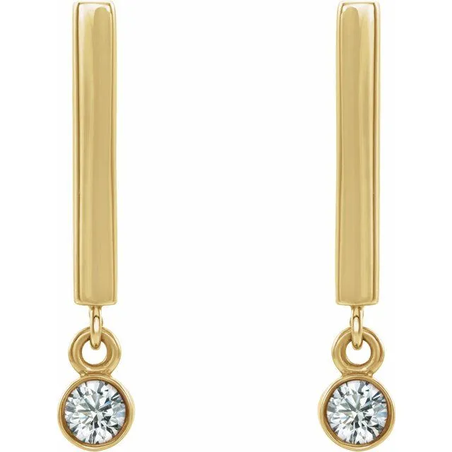 14K Yellow Gold Natural White Gold Sapphire Bar Earrings