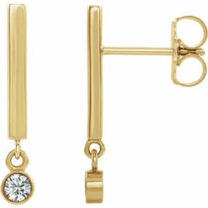 14K Yellow Gold Natural White Gold Sapphire Bar Earrings