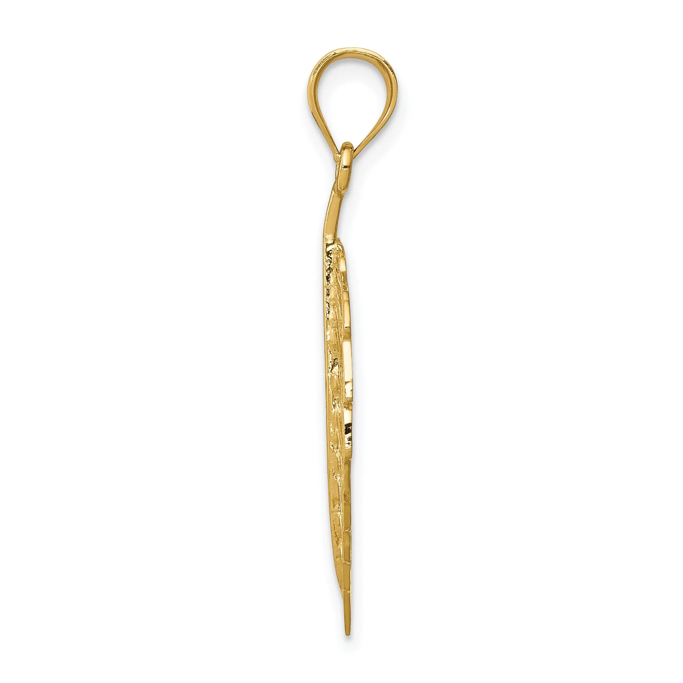 14k Yellow Gold Open Back Casted Solid Polished Finish Leaf Charm Pendant