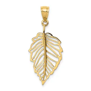 14k Yellow Gold Open Back Casted Solid Polished Finish Leaf Charm Pendant