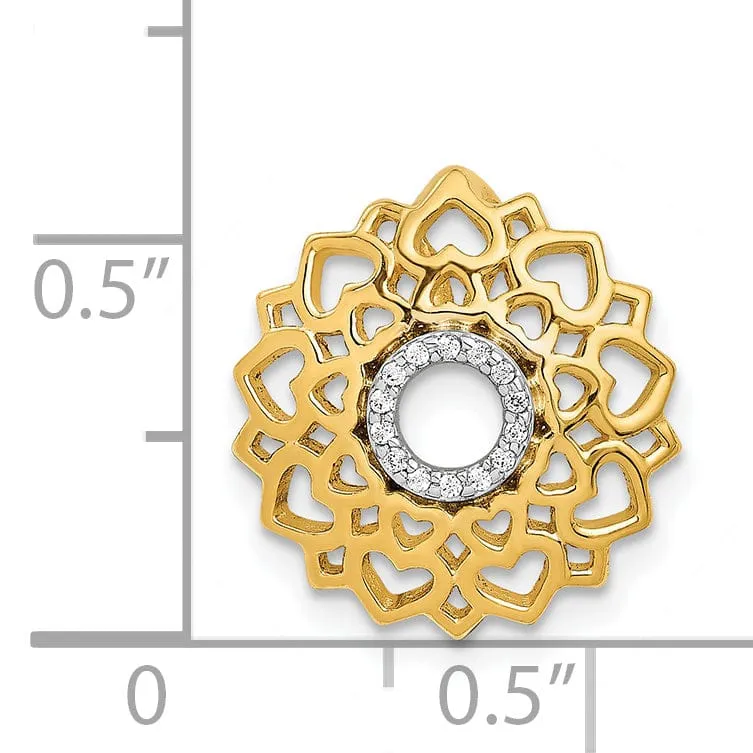 14k Yellow Gold Open Back Polished Finish 0.042-CT Diamond Sahasrara Crown Chakra Chain Slide Pendant Will Not fit Omega Chain