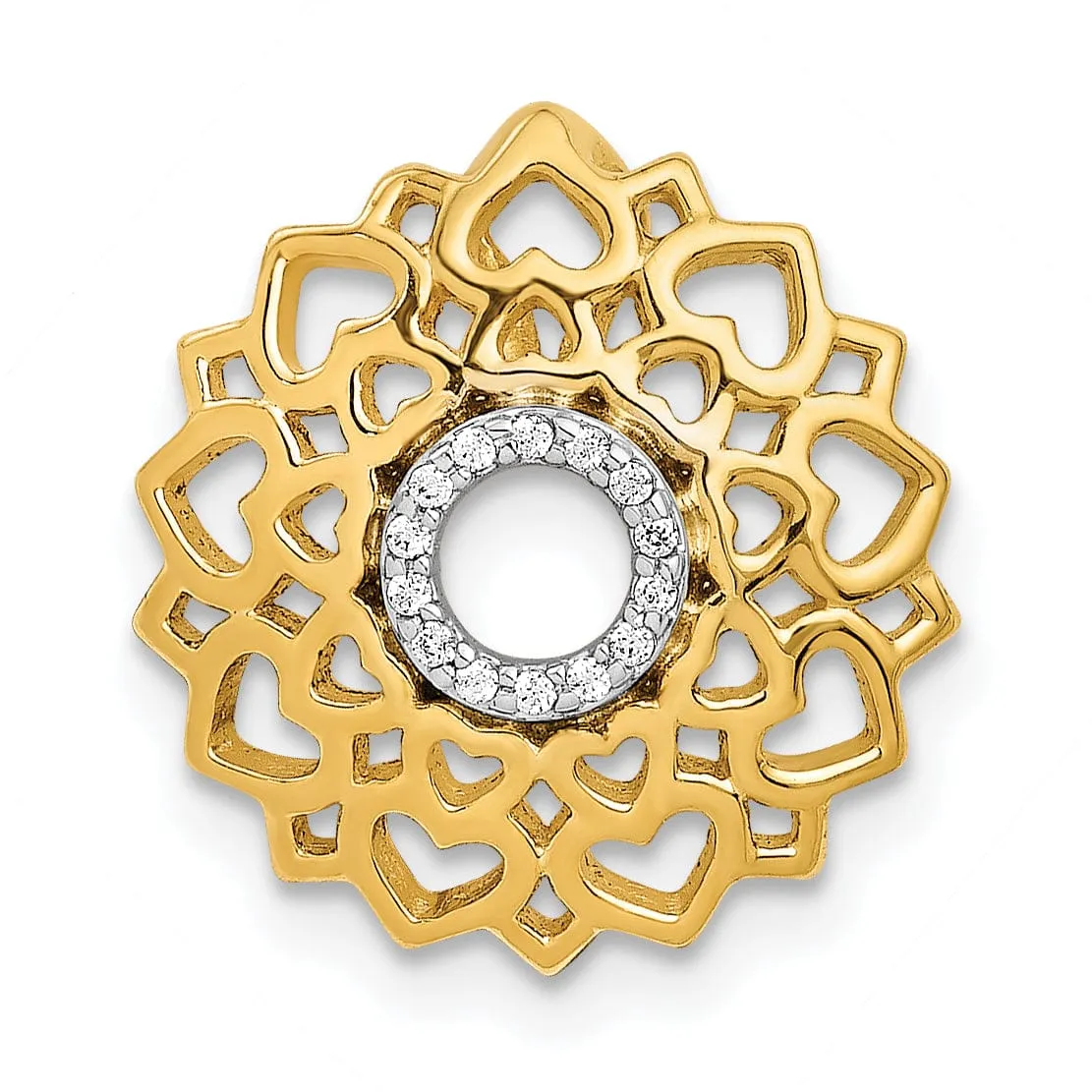 14k Yellow Gold Open Back Polished Finish 0.042-CT Diamond Sahasrara Crown Chakra Chain Slide Pendant Will Not fit Omega Chain