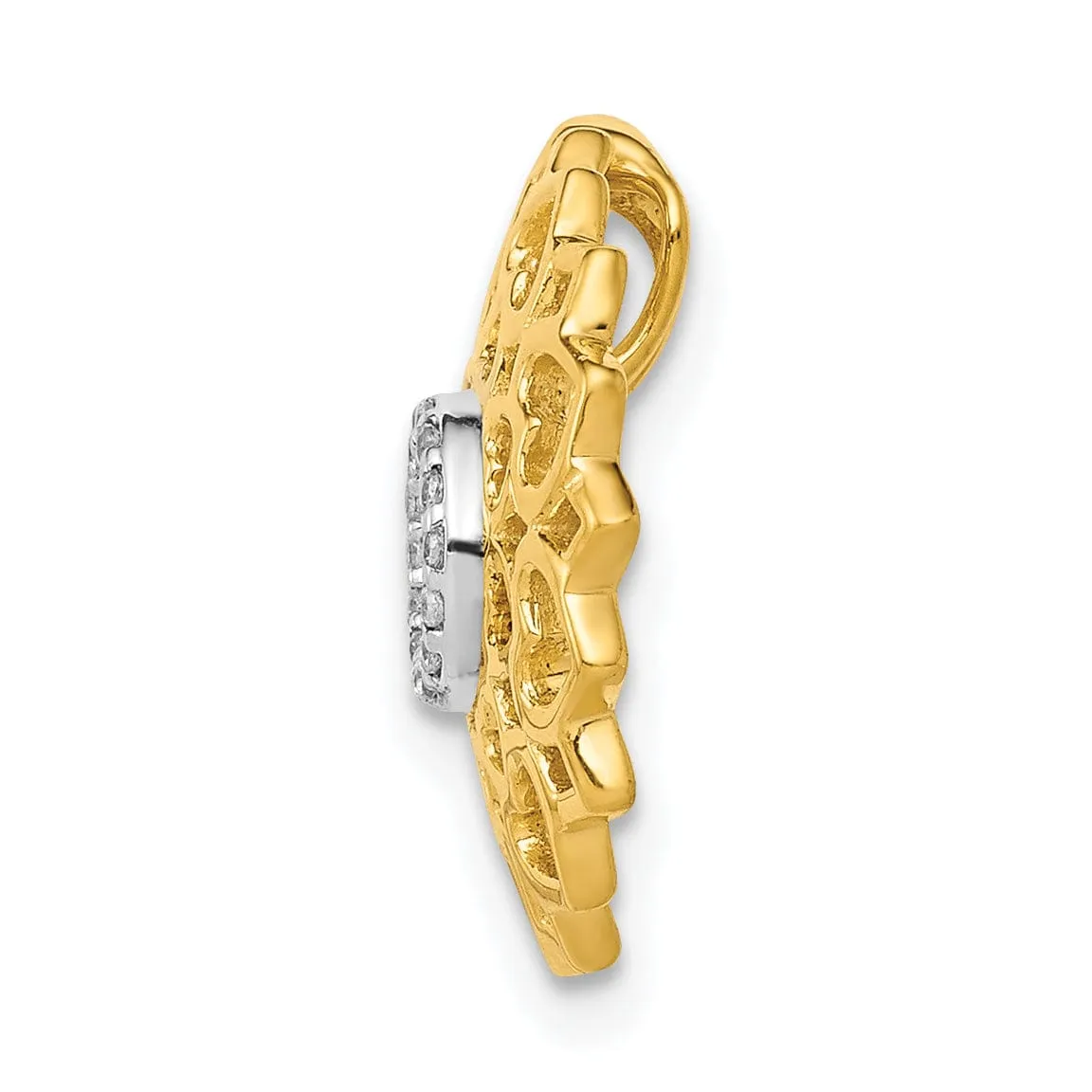 14k Yellow Gold Open Back Polished Finish 0.042-CT Diamond Sahasrara Crown Chakra Chain Slide Pendant Will Not fit Omega Chain