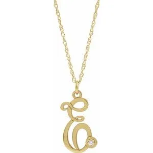14K Yellow Gold-Plated .02 CT Diamond Script Initial E 16-18" Necklace