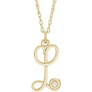 14K Yellow Gold-Plated .02 CT Diamond Script Initial L 16-18" Necklace