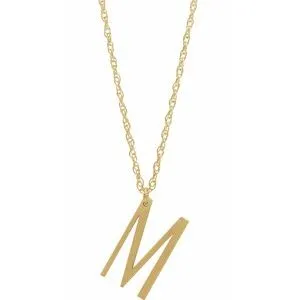 14K Yellow Gold-Plated Sterling Silver Block Initial M 16-18" Necklace with Brush Finish