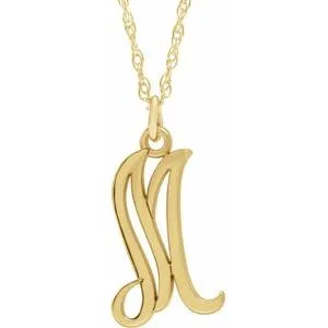 14K Yellow Gold-Plated Sterling Silver Script Initial M 16-18" Necklace