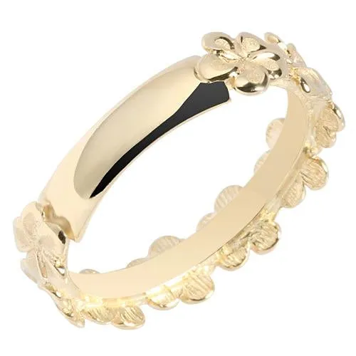 14K Yellow Gold Plumeria Lei Ring Sandblast Polish Edge 5mm