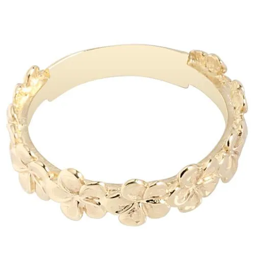 14K Yellow Gold Plumeria Lei Ring Sandblast Polish Edge 5mm